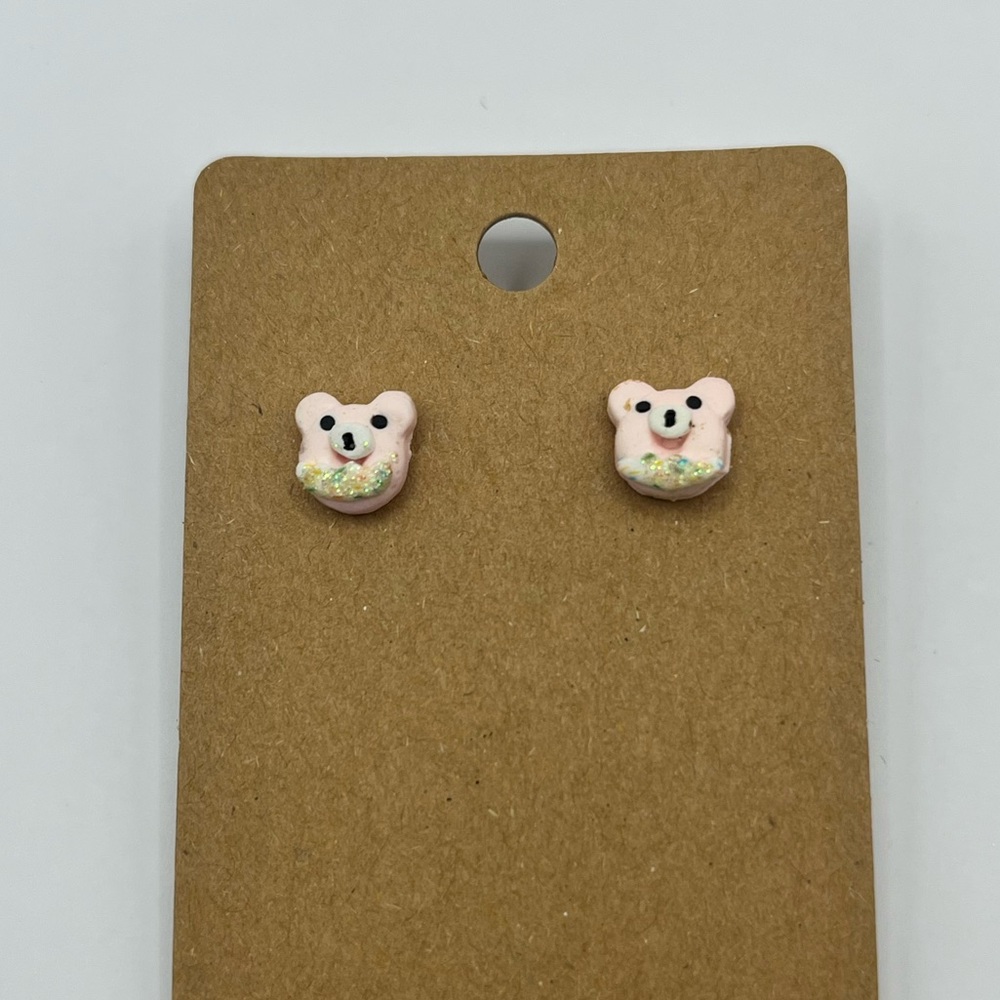 Baby pink donut bear stud earrings